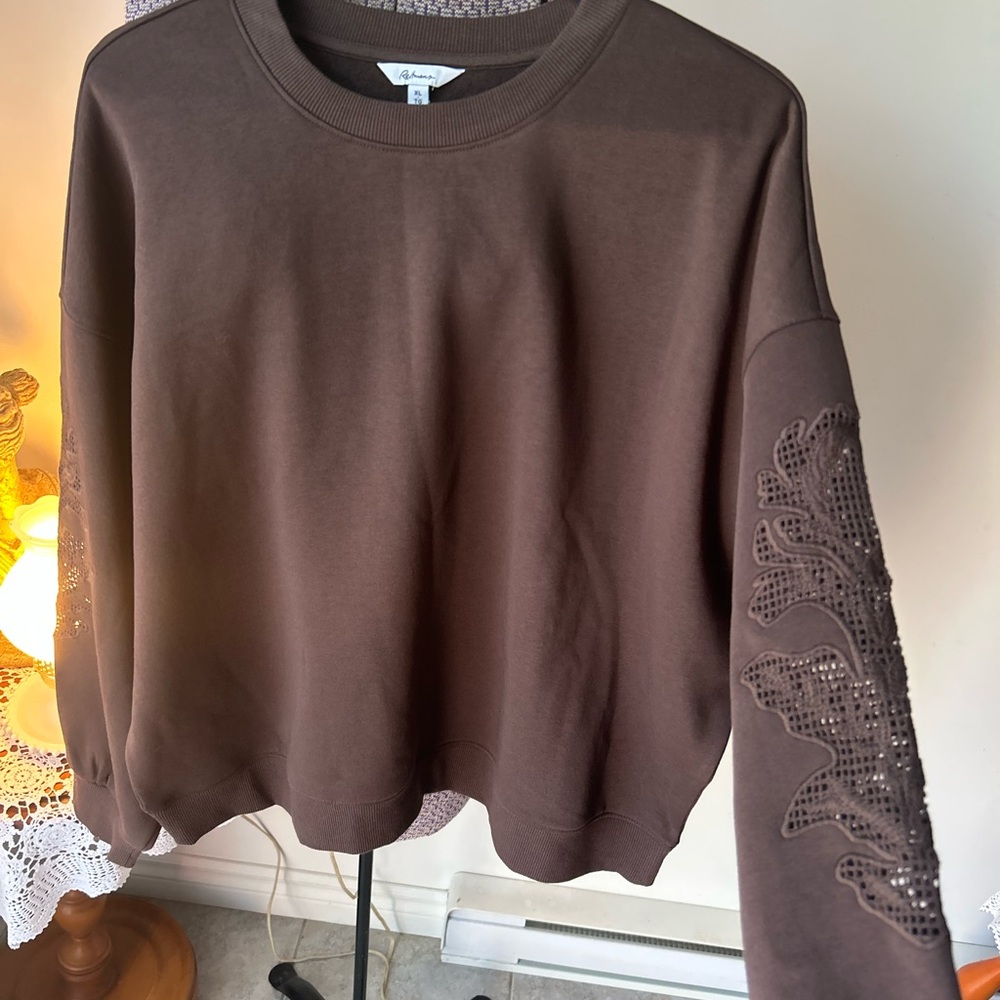 Reitmans Brown Sweatshirt with Embellished Sleeves